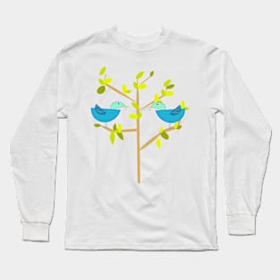 Bluebirds of Spring, simple geometric design Long Sleeve T-Shirt